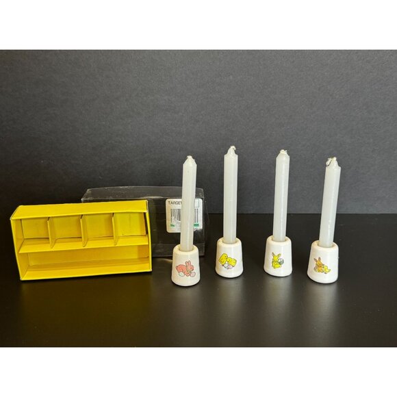 Vintage Target Mini Easter Taper Candles W/ Ceramic Holders Featuring Bunnies & - Picture 1 of 13
